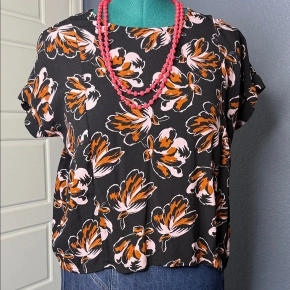 Madewell Dusk Blossom Top Women’s M Short Sleeve Drapey Viscose Blouse Shirred - Picture 3 of 12